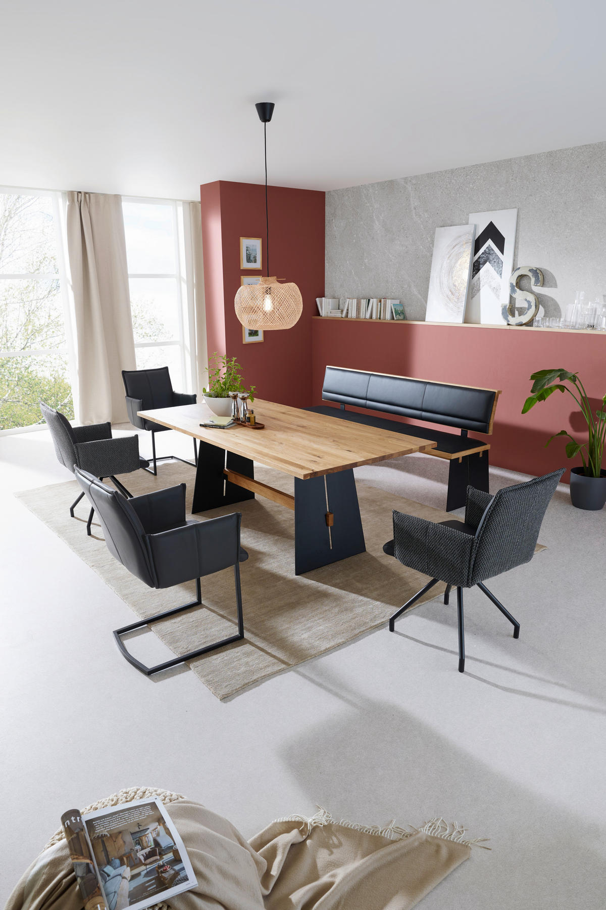ESSTISCH in Holz 200/100/76 cm  - Eichefarben/Schwarz, Design, Holz/Metall (200/100/76cm) - Linea Natura