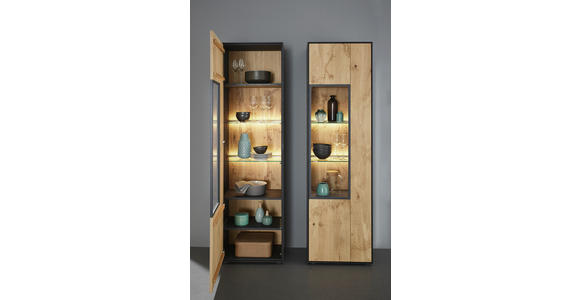 VITRINE in vollmassiv Eiche Anthrazit, Eichefarben - Eichefarben/Anthrazit, Natur, Glas/Holz (60/206/39cm) - Valnatura