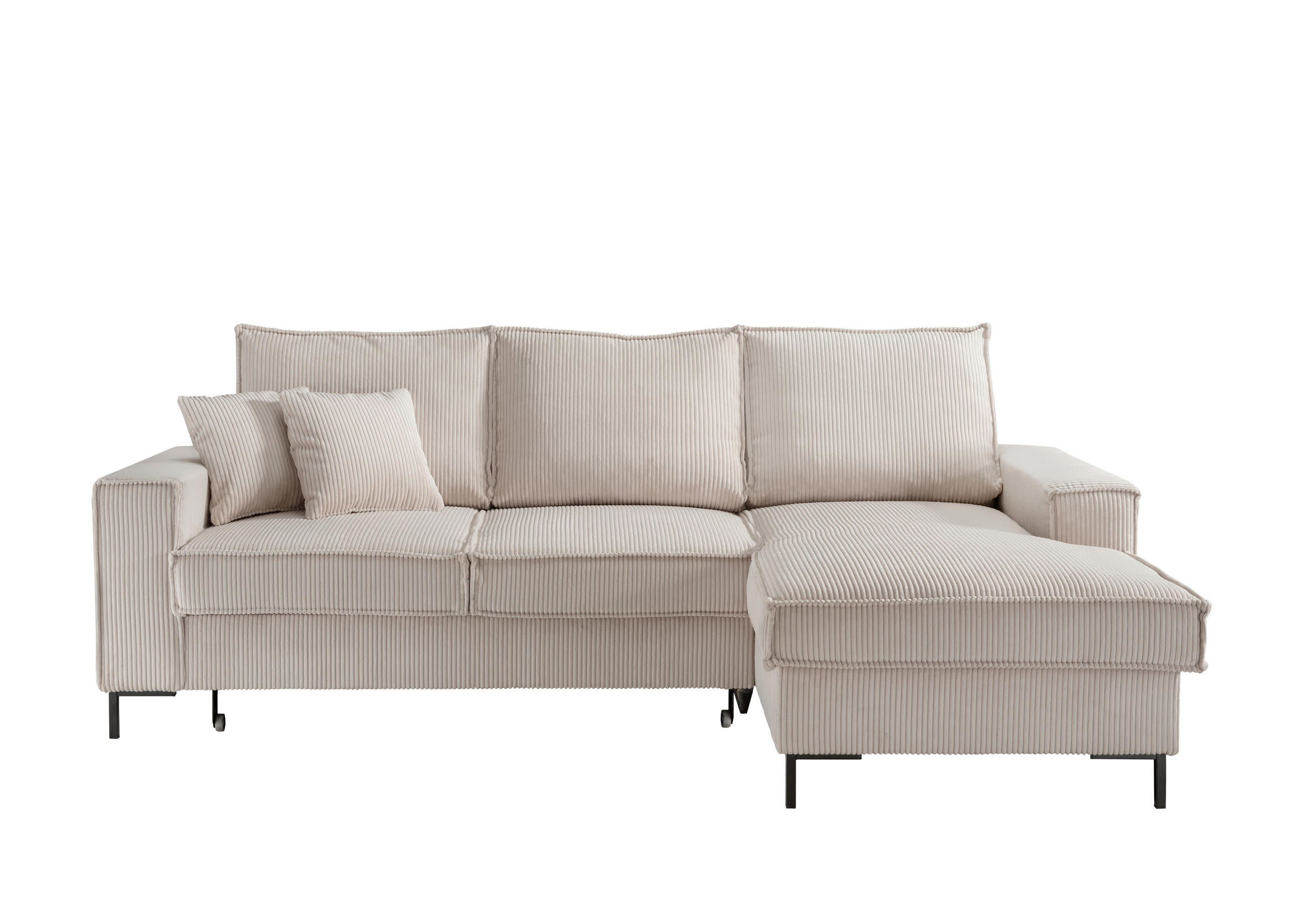 ECKSOFA Beige Cord  - Beige/Schwarz, MODERN, Textil/Metall (240/150cm) - Livetastic