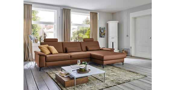 ECKSOFA in Echtleder Braun  - Schwarz/Braun, Design, Leder/Metall (334/176cm) - Dieter Knoll