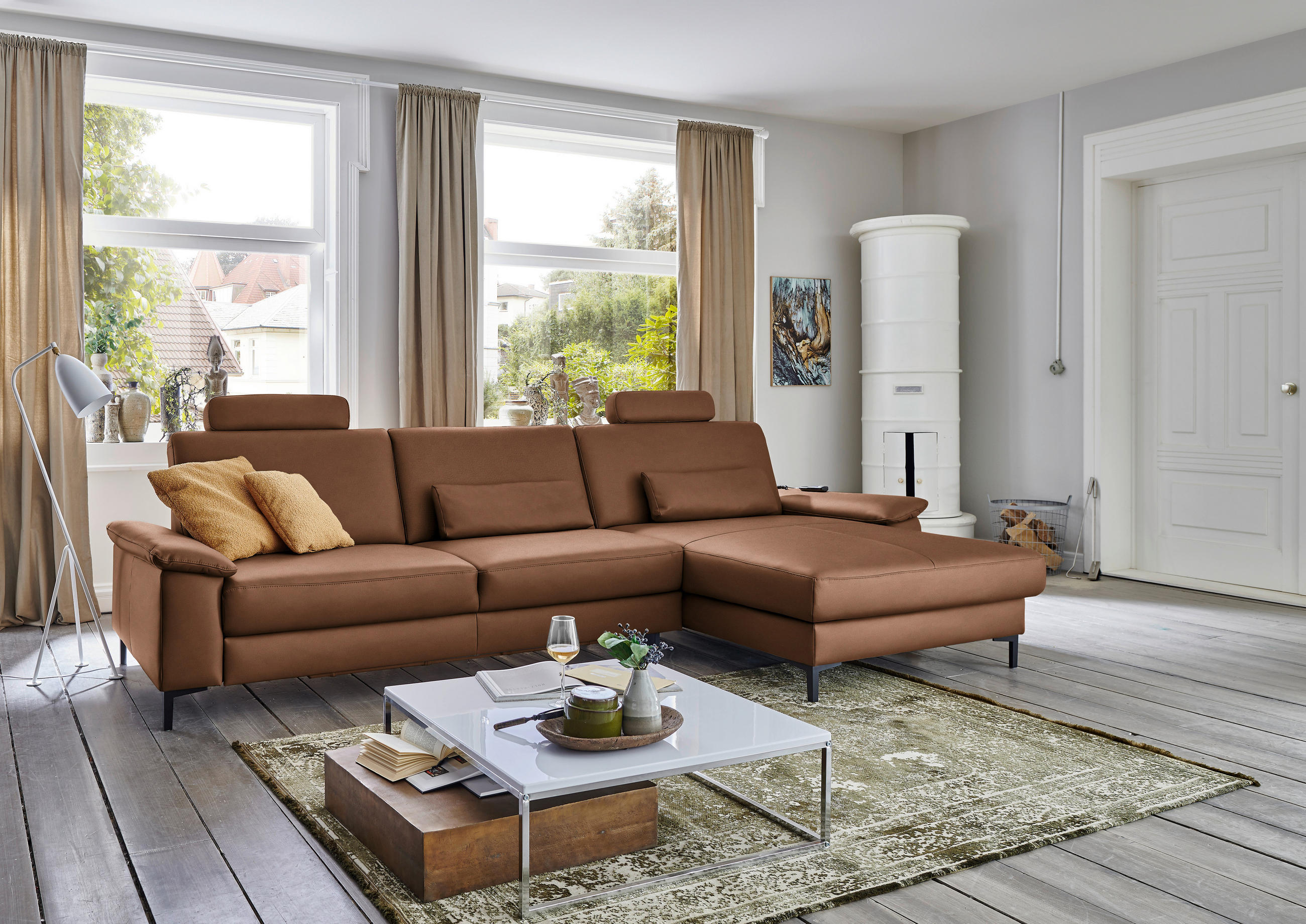 ECKSOFA in Echtleder Braun  - Schwarz/Braun, Design, Leder/Metall (334/176cm) - Dieter Knoll