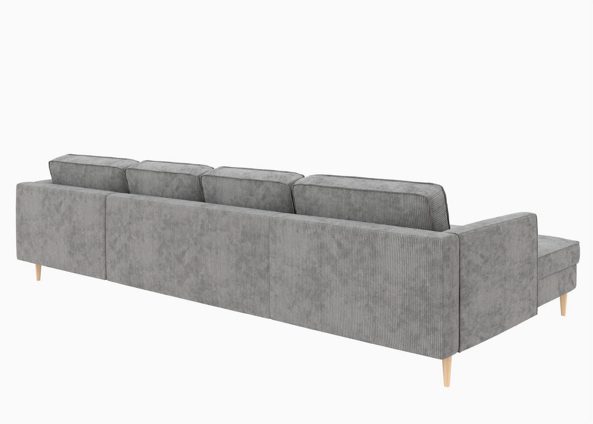 WOHNLANDSCHAFT Grau Cord  - Buchefarben/Grau, MODERN, Holz/Textil (161/306/161cm) - Trendmanufaktur