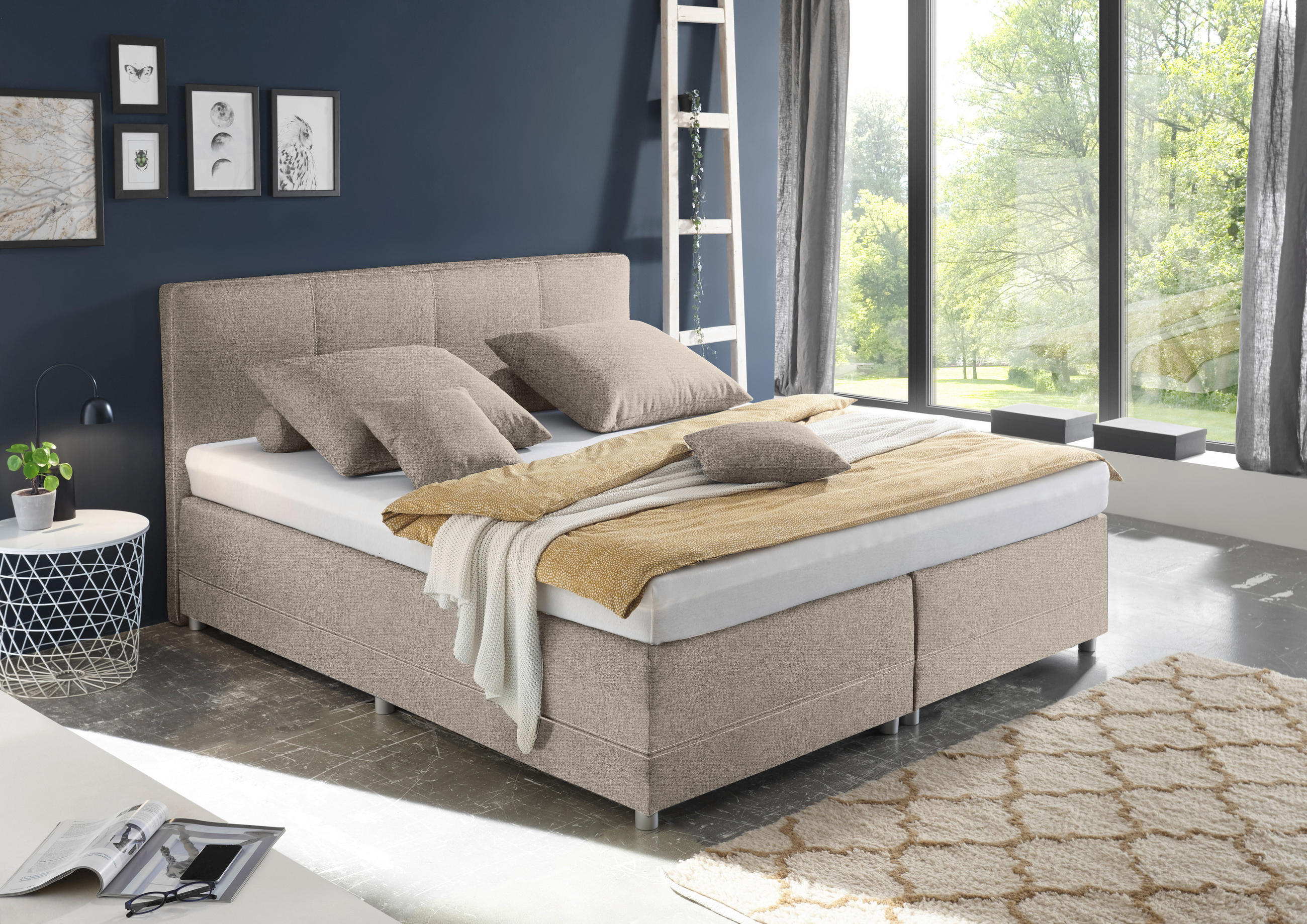 BOXSPRINGBETT 180/200 cm  in Beige  - Beige/Silberfarben, MODERN, Holzwerkstoff/Kunststoff (180/200cm) - MID.YOU