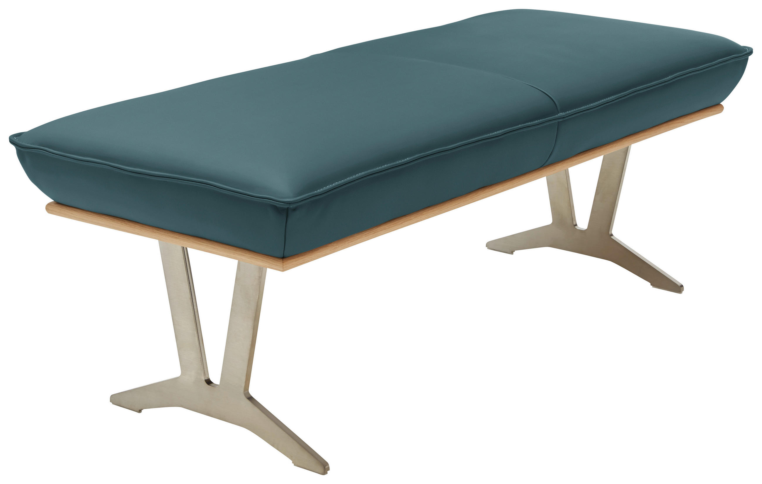 HOCKERBANK 130/49/54 cm  in Blau, Grün  - Blau/Edelstahlfarben, Design, Leder/Holz (130/49/54cm) - Ambiente
