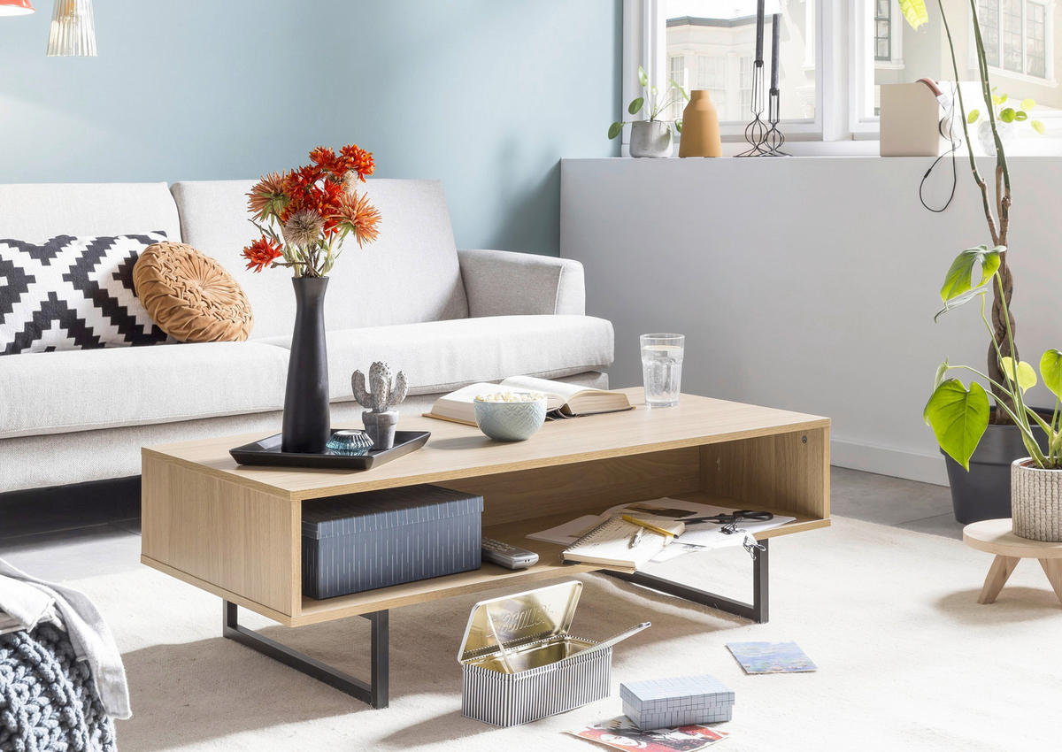 COUCHTISCH 110/55/38 cm rechteckig Naturfarben, Schwarz  - Schwarz/Naturfarben, Design, Holzwerkstoff/Metall (110/55/38cm) - Livetastic