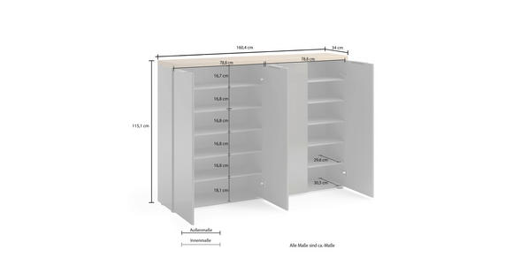 SCHUHSCHRANK 160/115/34 cm - Eichefarben/Anthrazit, Design, Holzwerkstoff/Kunststoff (160/115/34cm) - Xora