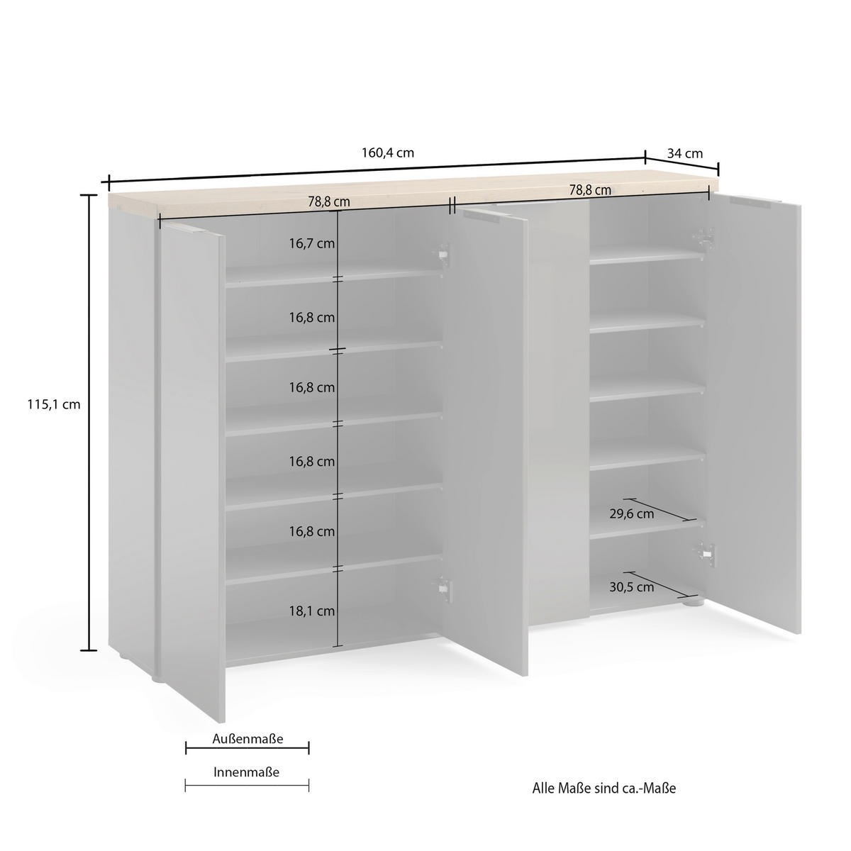 SKOSKÅP  i 160/115/34 cm  - svart/antracit, Design, metall/trämaterial (160/115/34cm) - Xora