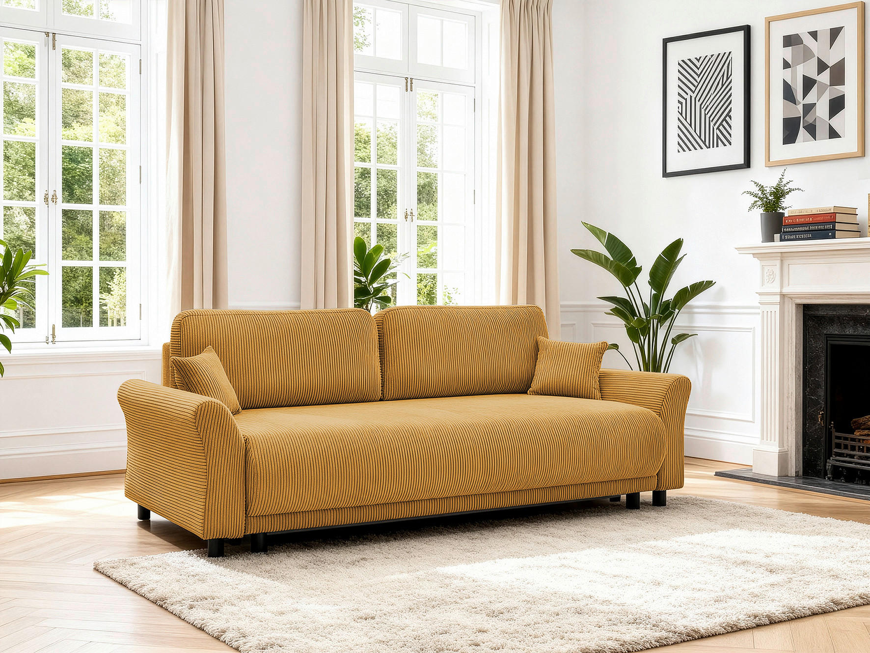 SCHLAFSOFA Malta Cord Gelb  inkl. Zierkissen, Rückenkissen, Bettkasten, Schlaffunktion, Rücken echt  - Gelb/Schwarz, Design, Textil (244/88/100cm) - P & B