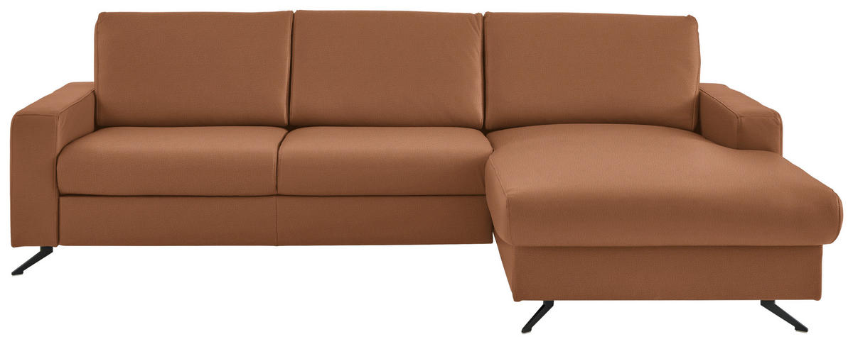 ECKSOFA in Echtleder Cognac  267/165 cm  - Cognac/Schwarz, Design, Leder/Metall (267/165cm) - Beldomo Premium