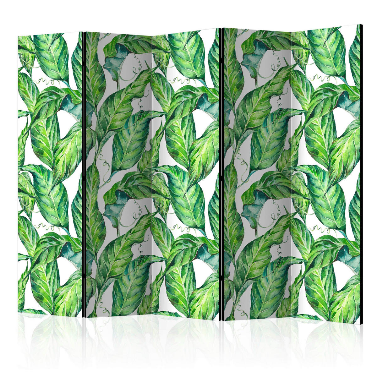 PARAVENT mit 5  Flügel - Weiß/Hellgrün, Basics, Holz/Textil (225cm) - artgeist