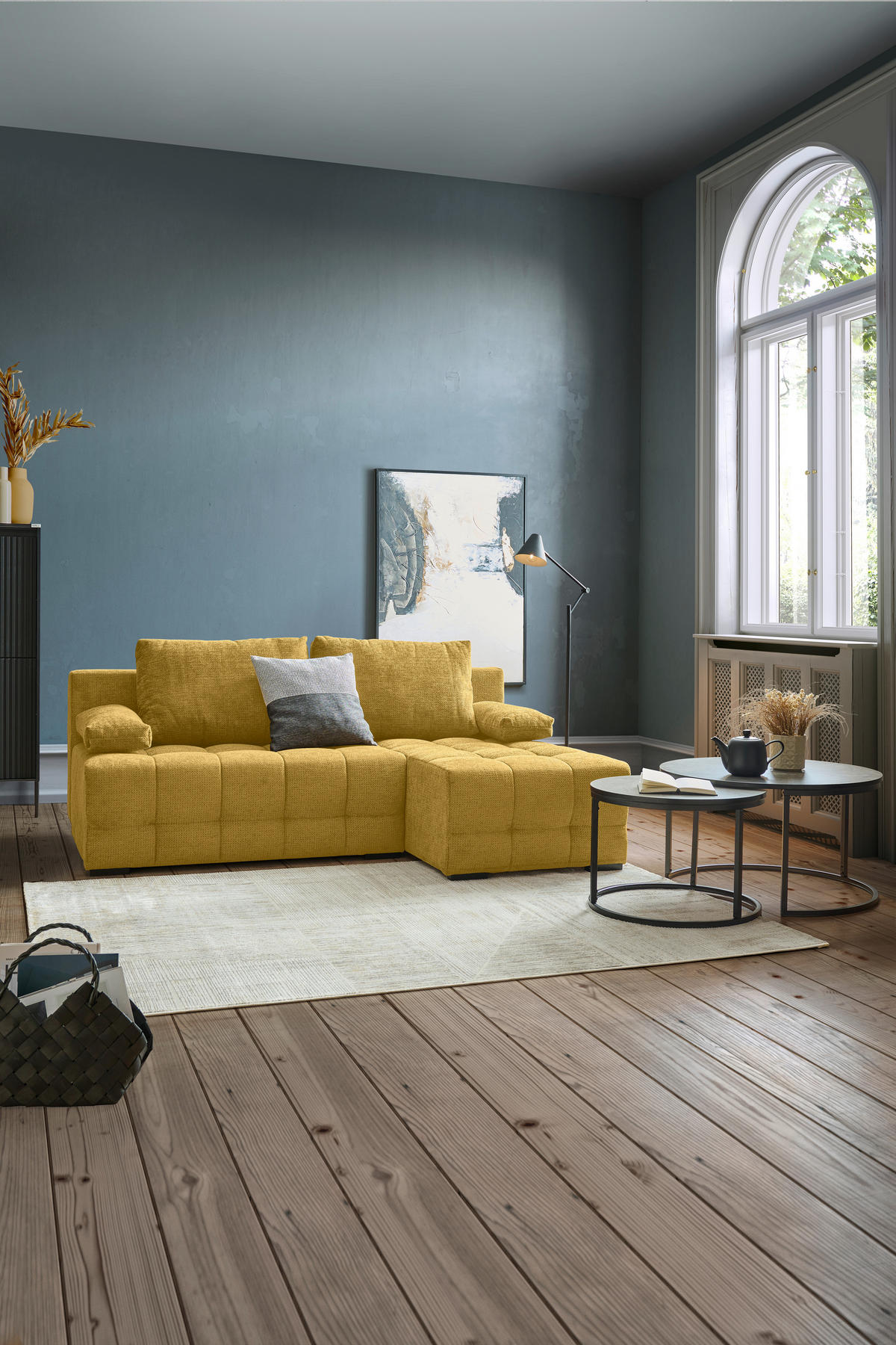 ROHOVÁ SEDAČKA, textil, hořčicově žlutá - černá/hořčicově žlutá, Moderní, textil/plast (204/145cm) - Hom`in