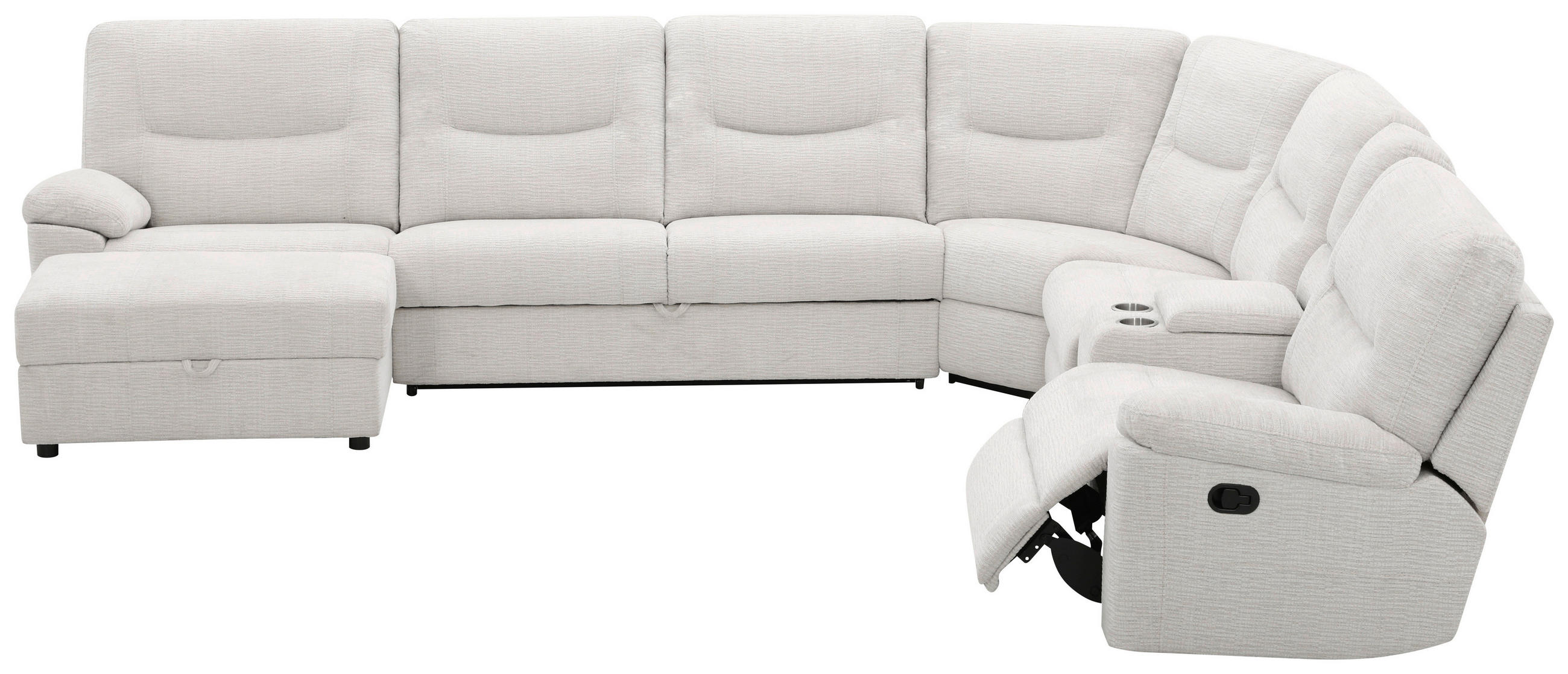 ECKSOFA  Weiß Leinenoptik  - Schwarz/Weiß, KONVENTIONELL, Holz/Kunststoff (286/101/338cm) - Livetastic