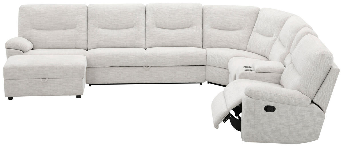 ECKSOFA Weiß Leinenoptik  - Schwarz/Weiß, KONVENTIONELL, Holz/Kunststoff (286/101/338cm) - Livetastic