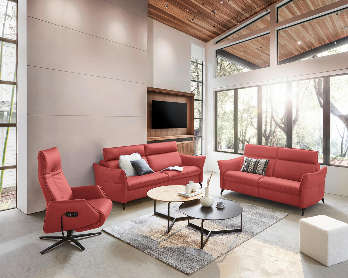 2,5-SITZER in Echtleder Rot  - Anthrazit/Rot, Design, Leder/Metall (194/94/95cm) - Himolla