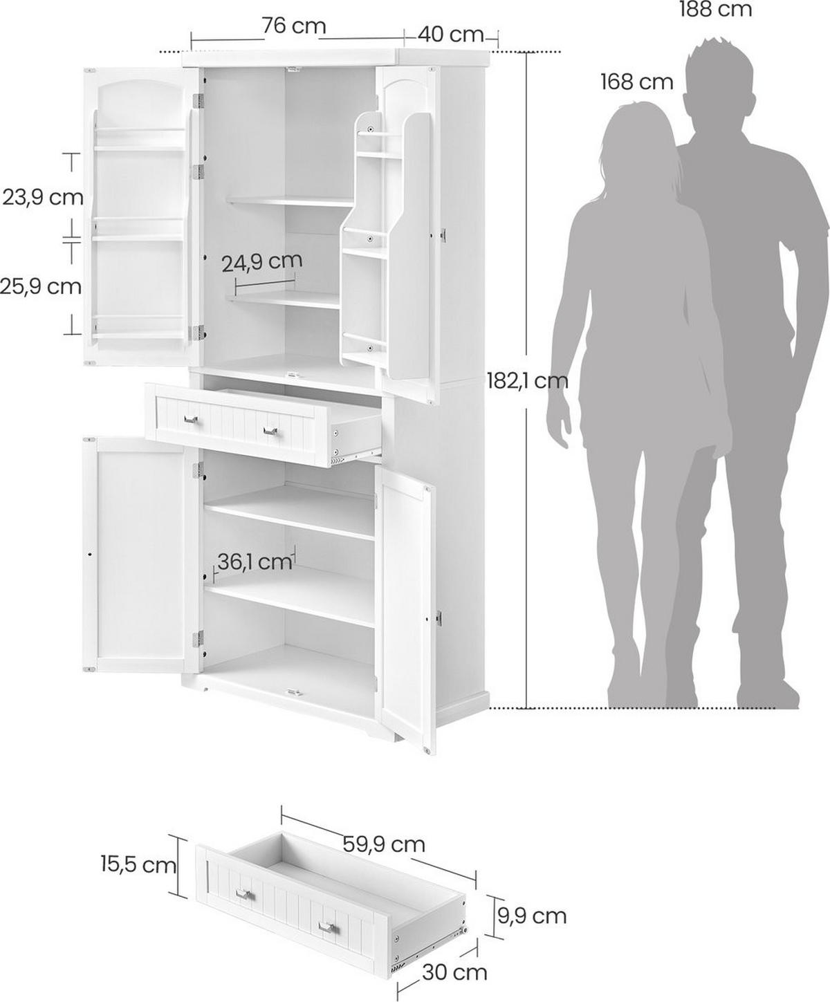 MEHRZWECKSCHRANK 76/182,1/40 cm,  in Weiß  - Weiß/Nickelfarben, Trend, Holzwerkstoff/Metall (76/182,1/40cm) - Boxxx