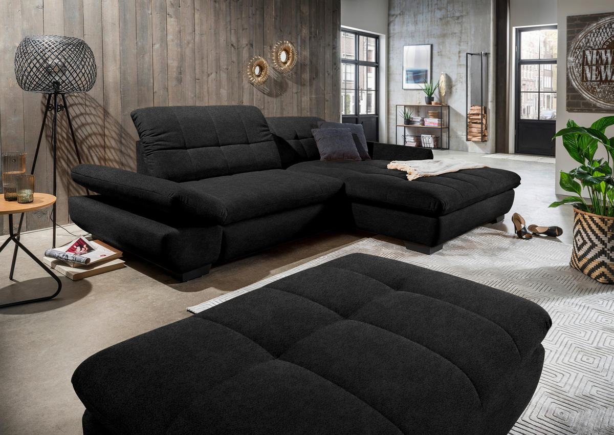 ECKSOFA in Mikrofaser Anthrazit  - Anthrazit/Schwarz, Design, Textil/Metall (290/198cm) - Xora
