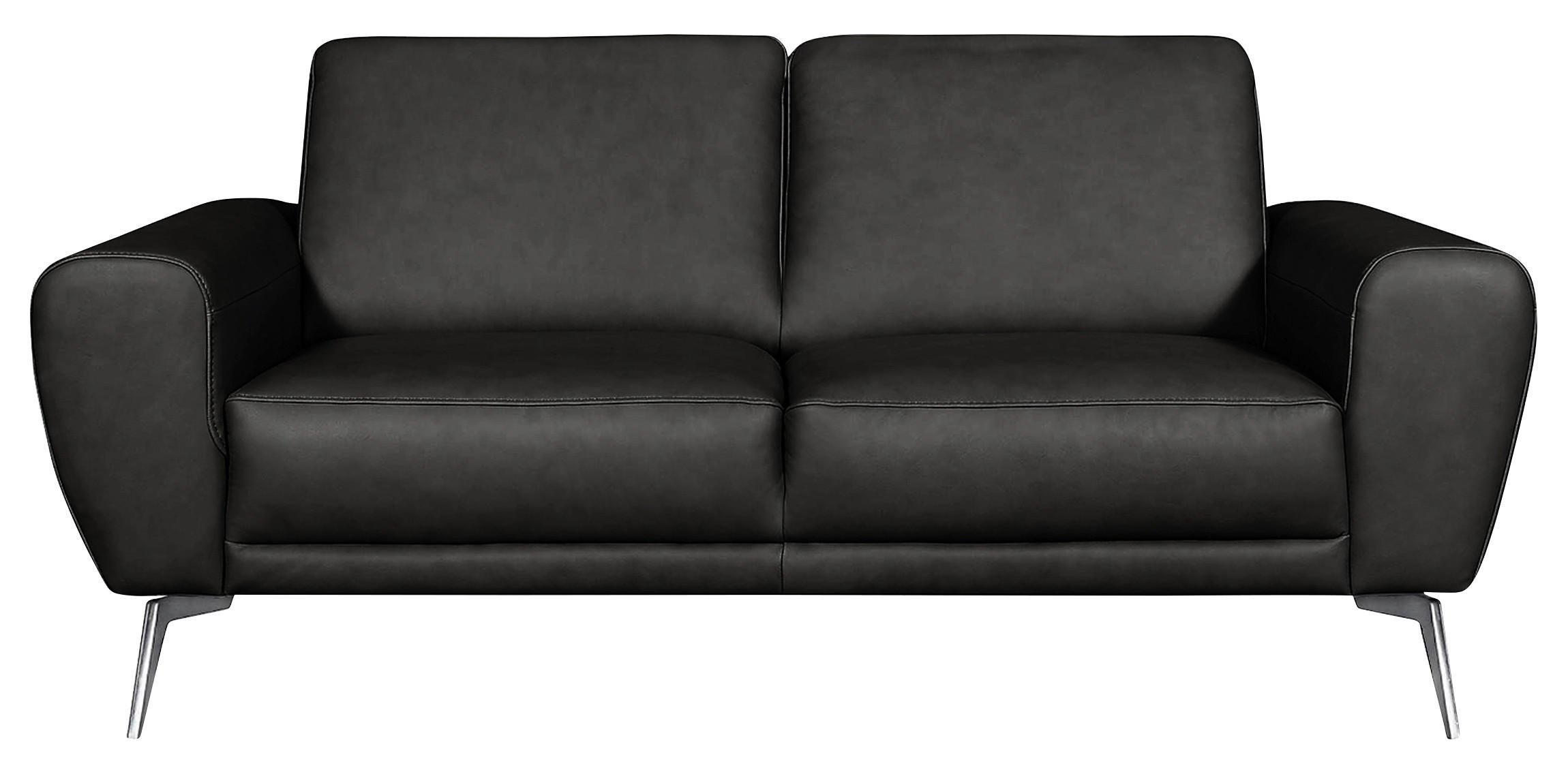 2-SITZER-SOFA Schwarz Echtleder  - Chromfarben/Schwarz, Design, Leder/Metall (177/85/92cm) - Livetastic