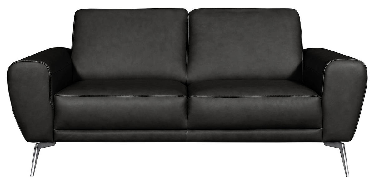 2-SITZER-SOFA Schwarz Echtleder  - Chromfarben/Schwarz, Design, Leder/Metall (177/85/92cm) - Livetastic