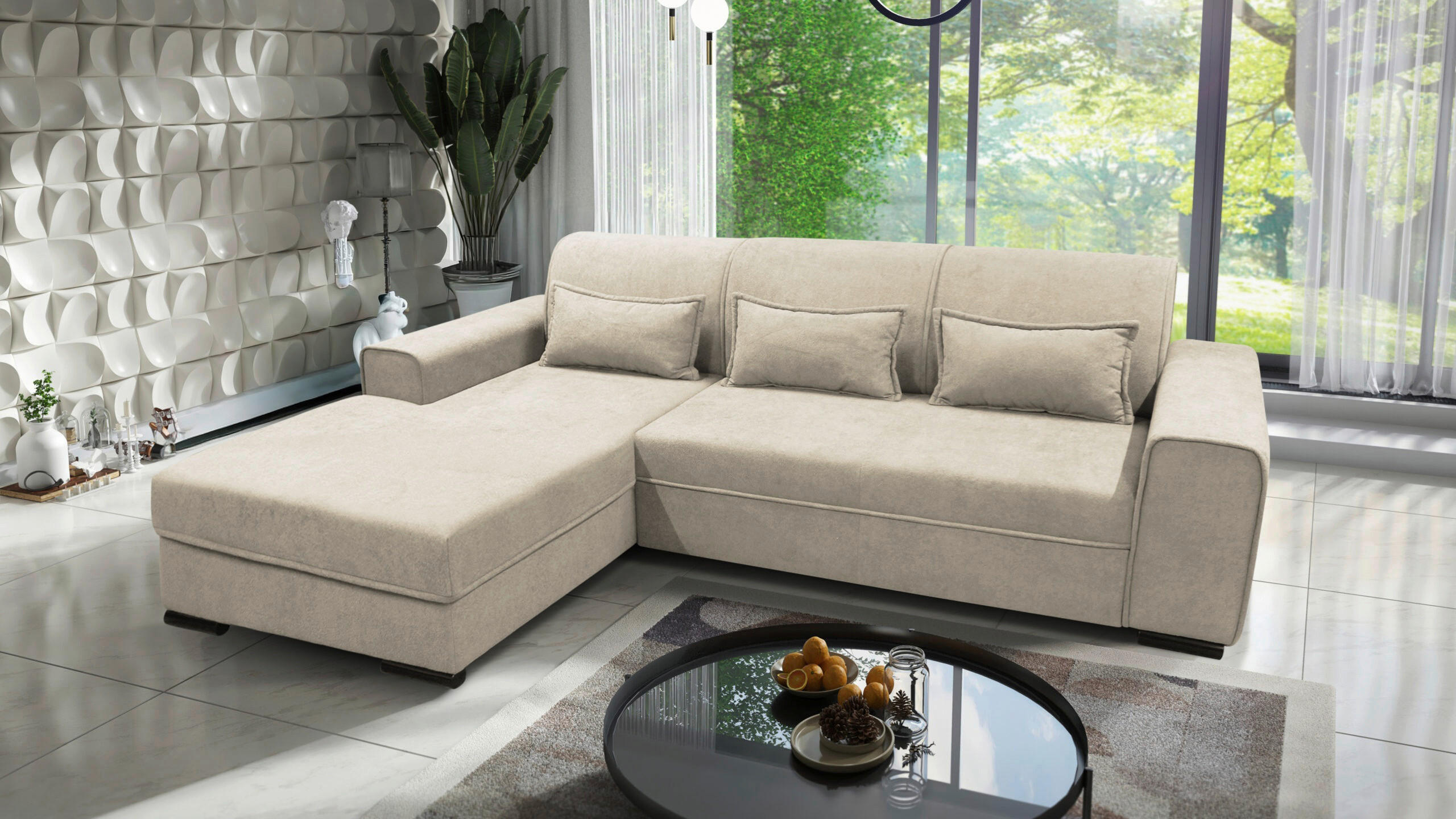 ECKSOFA Beige Struktur, Bouclé  - Beige/Schwarz, Design, Kunststoff/Textil (175/270cm) - MID.YOU