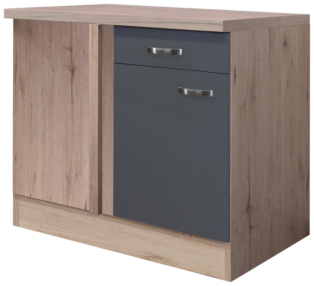 ECKUNTERSCHRANK 110/85/60 cm  in Dunkelgrau, Eiche San Remo  - Edelstahlfarben/Dunkelgrau, MODERN, Holzwerkstoff/Metall (110/85/60cm) - FlexWell