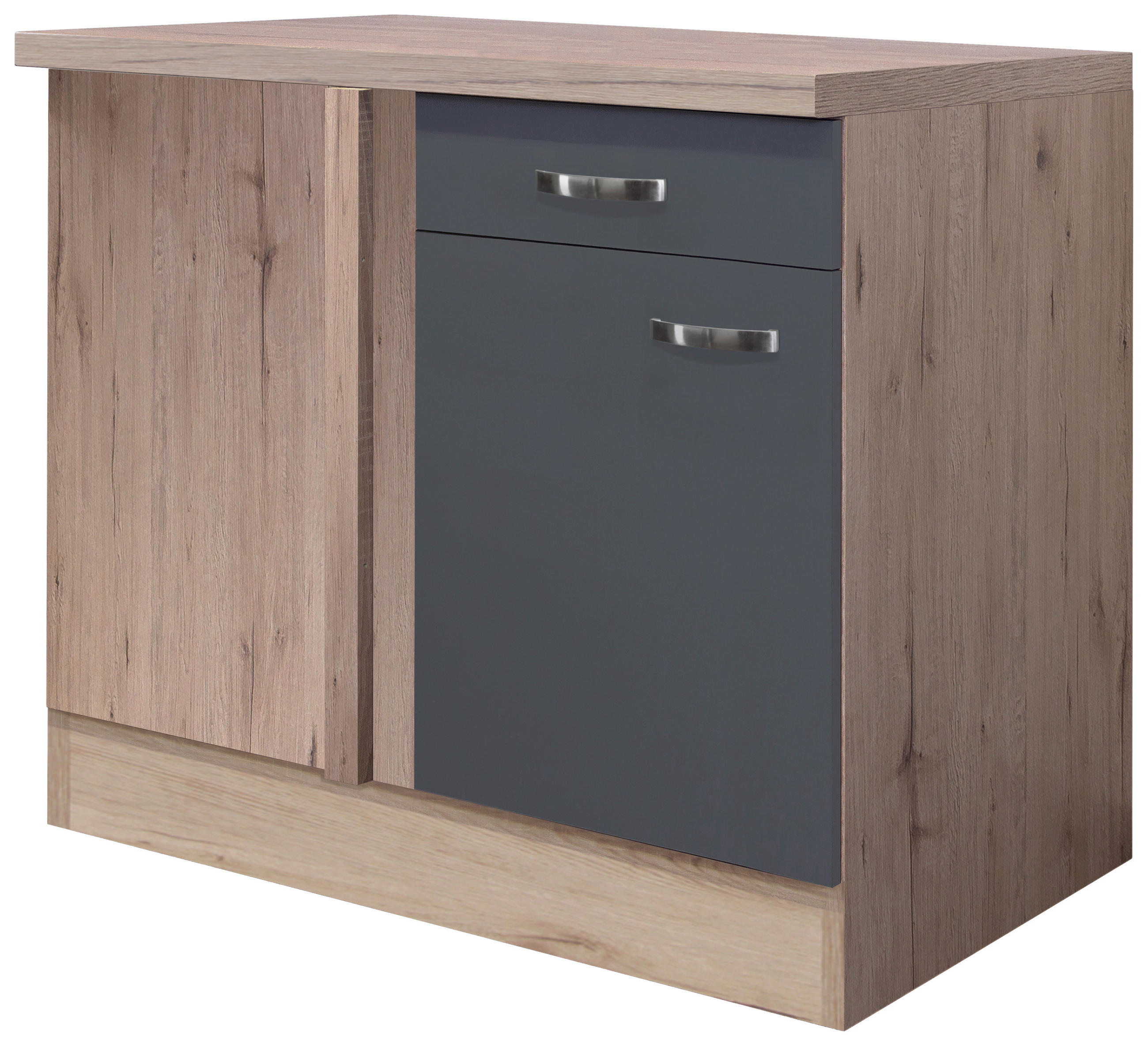 FlexWell Eckunterschrank Eiche San Remo, Dunkelgrau 110x85x60 cm