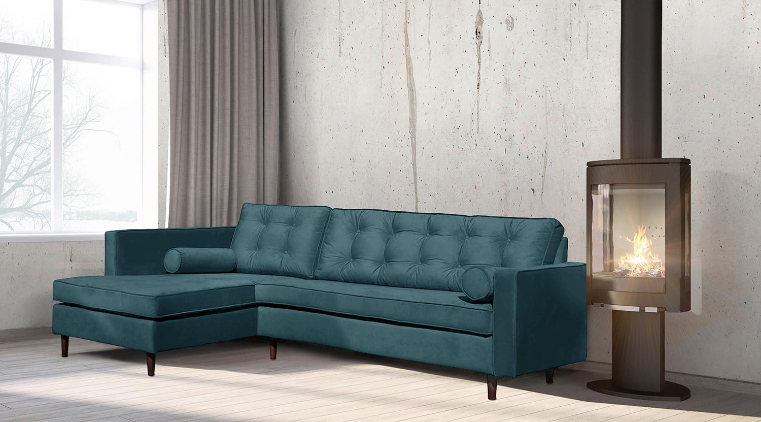 ECKSOFA VANCOUVER Dunkelblau Mikrofaser Zierkissen, Rückenkissen  - Braun/Dunkelblau, Design, Holz/Textil (169/240cm) - P & B