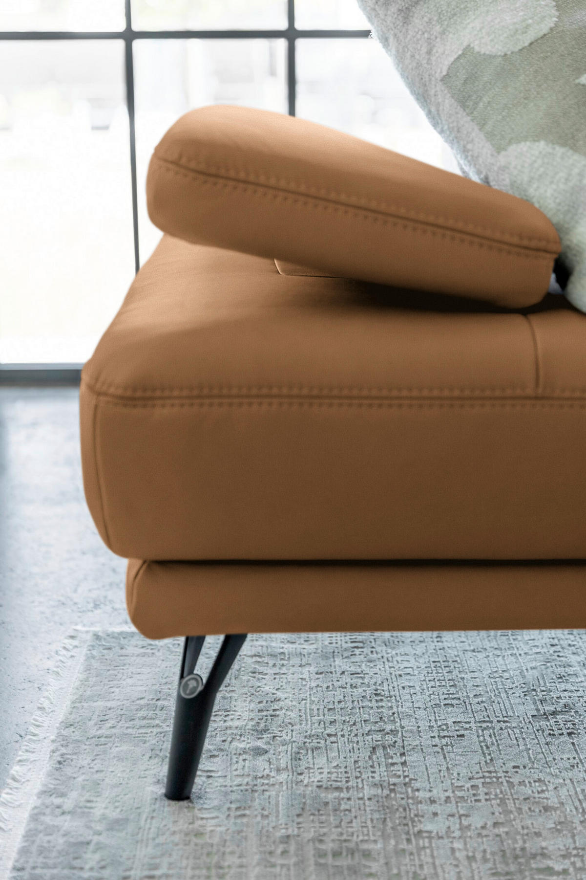 ECKSOFA Echtleder Hellbraun  - Hellbraun/Schwarz, Konventionell, Leder/Metall (180/301cm) - Joop!