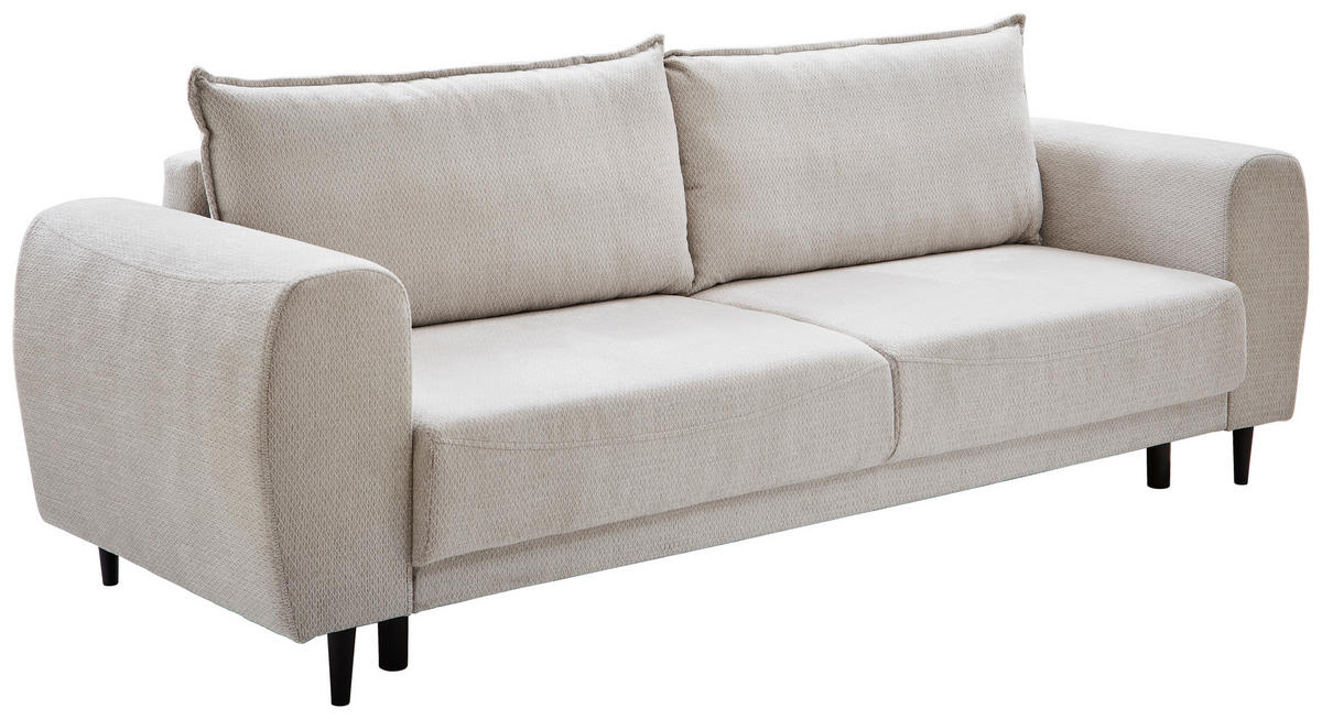SCHLAFSOFA in Chenille Hellgrau  - Hellgrau/Schwarz, Design, Holz/Textil (245/85/92cm) - Livetastic