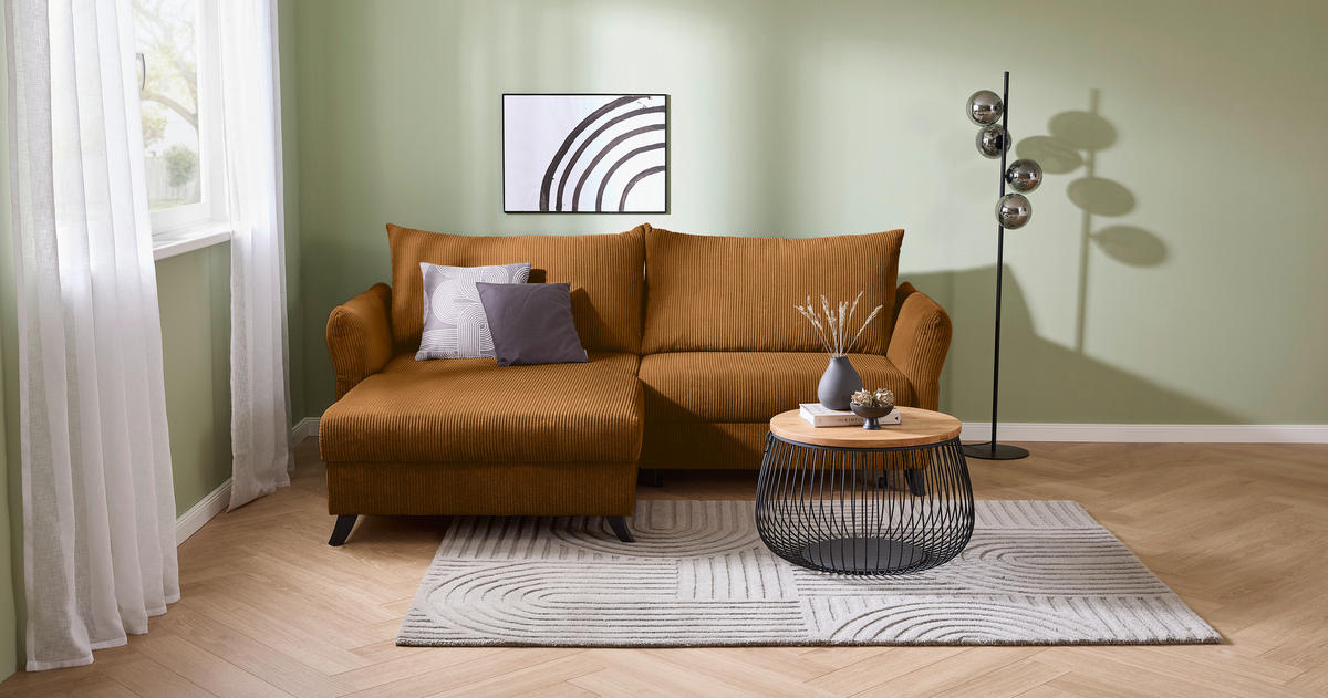 ECKSOFA Currygelb Cord  - Currygelb/Schwarz, ROMANTIK / LANDHAUS, Holz/Textil (245/159cm) - Stylife