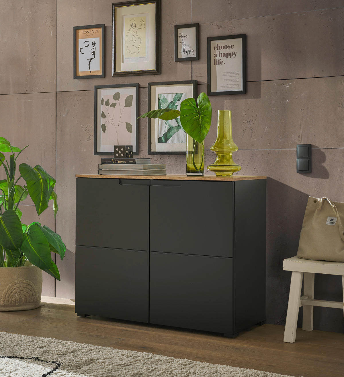KOMMODE  in 100/80/40 cm  - Eichefarben/Schwarz, Design, Holzwerkstoff/Kunststoff (100/80/40cm) - home24