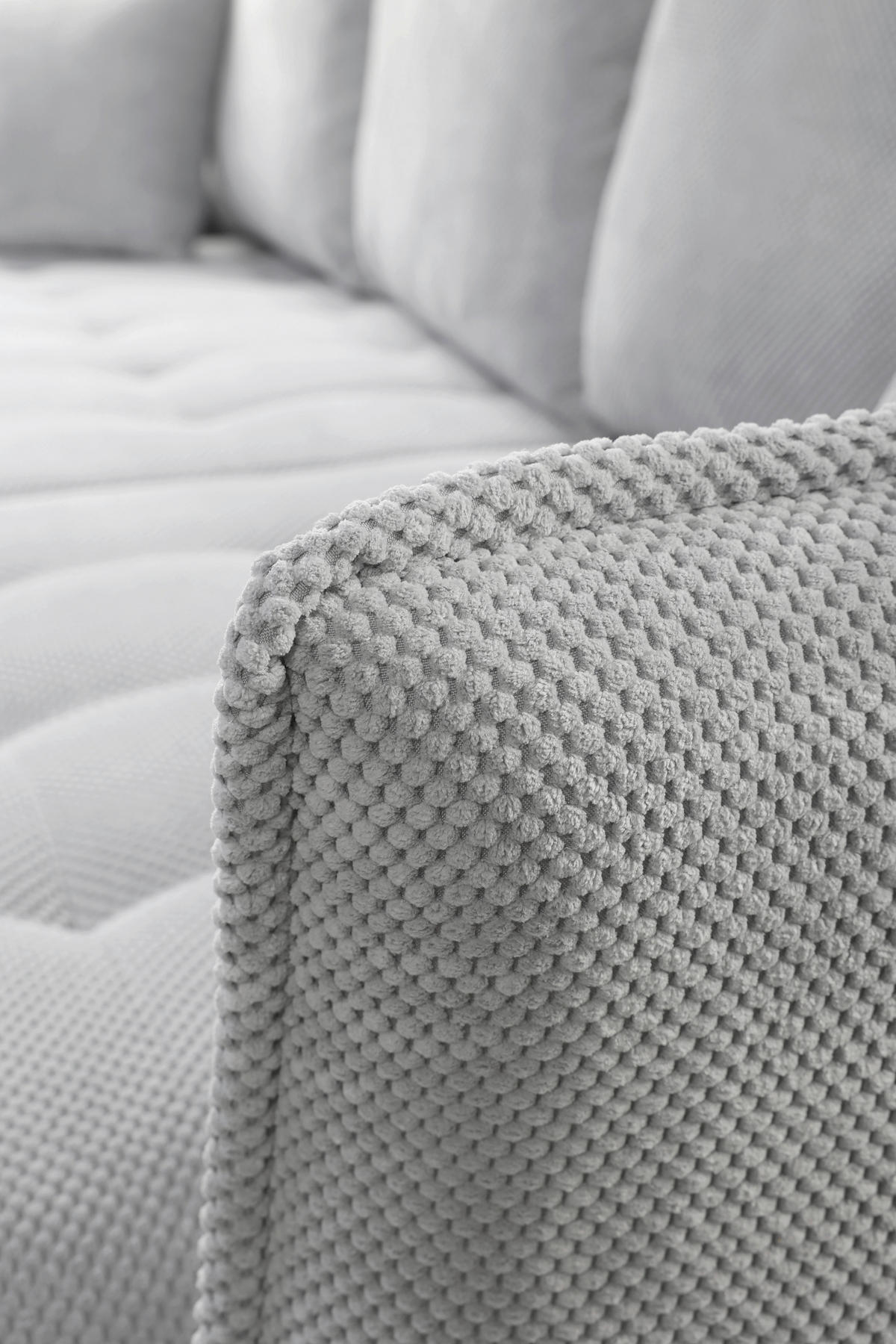 ECKSOFA in Chenille Hellgrau  - Hellgrau/Schwarz, Konventionell, Holz/Textil (290/160cm) - MID.YOU
