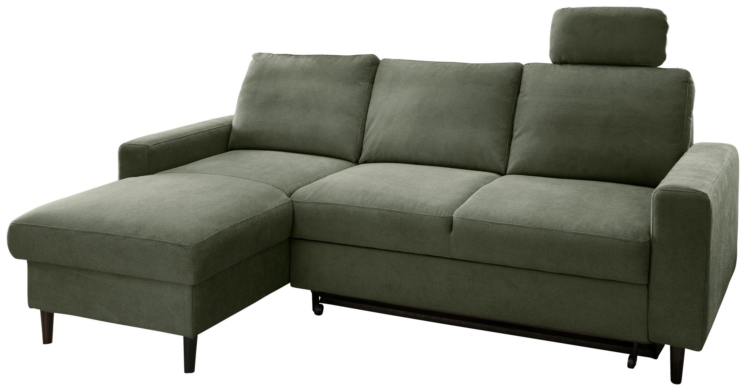 ECKSCHLAFSOFA in Chenille Dunkelgrün - Dunkelgrün/Schwarz, Modern, Holz/Textil (147/234cm) - Livetastic