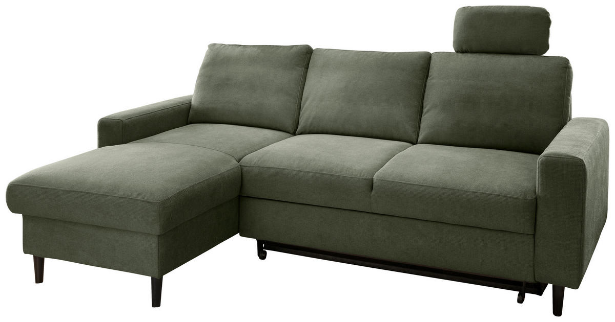 ECKSCHLAFSOFA Chenille Dunkelgrün  - Dunkelgrün/Schwarz, MODERN, Holz/Textil (147/234cm) - Livetastic