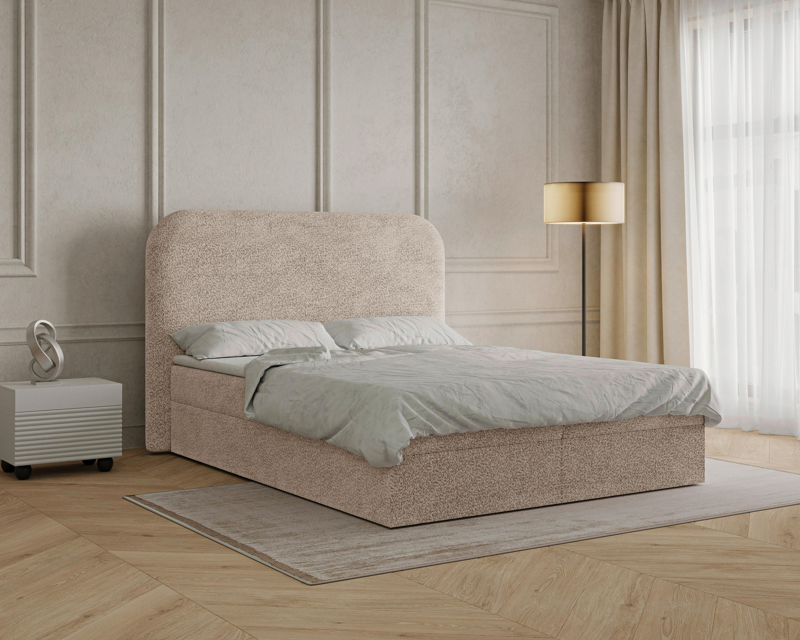 BOXBETT 180/200 cm,  in Beige, Bettkasten, Topper,  - Beige/Schwarz, MODERN, Holz/Kunststoff (180/200cm) - MID.YOU
