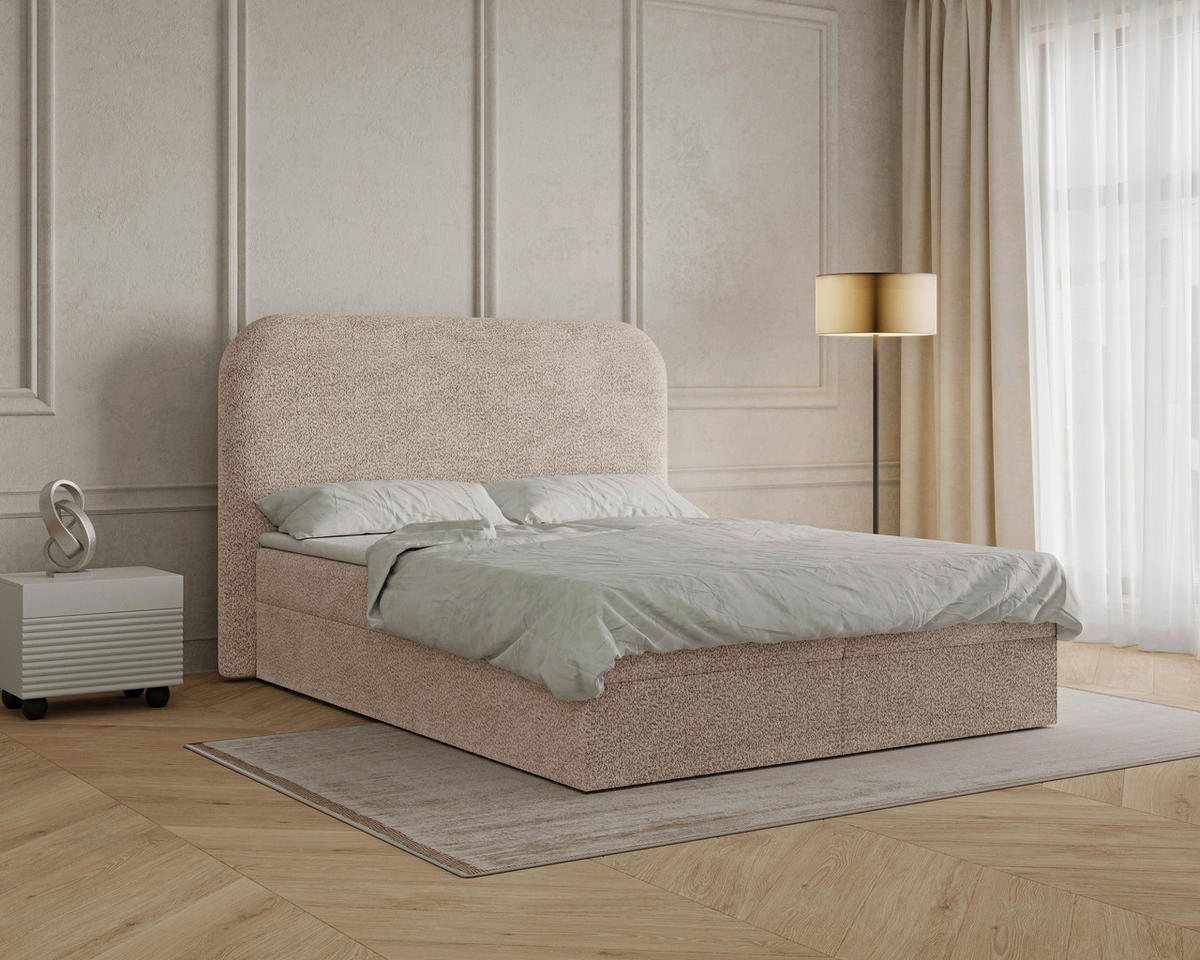BOXBETT 180/200 cm,  in Beige, Bettkasten, Topper,  - Beige/Schwarz, MODERN, Holz/Kunststoff (180/200cm) - MID.YOU