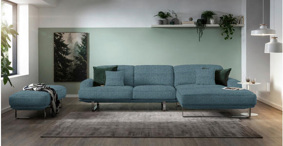 ECKSOFA in Webstoff Blau  - Blau, Design, Textil/Metall (304/184cm) - Dieter Knoll