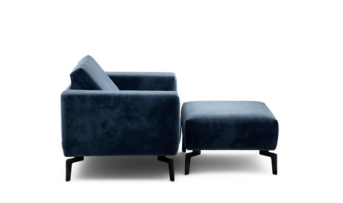 Sessel inkl. Hocker Samt    - Schwarz/Dunkelblau, Design, Textil/Metall (110/85/86-94cm) - SENSOO