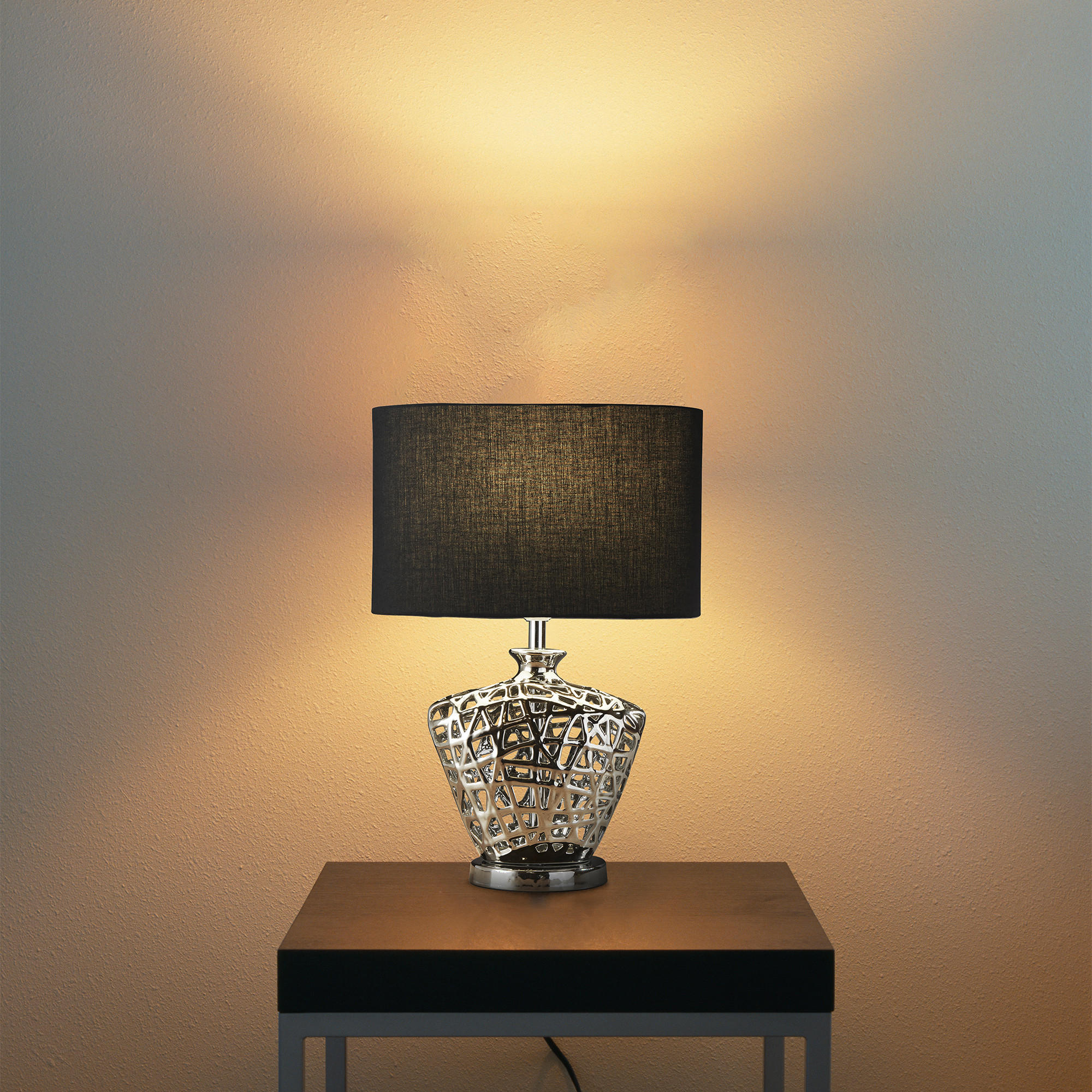 TISCHLEUCHTE 30/17.5/44 cm   - Chromfarben/Schwarz, LIFESTYLE, Kunststoff/Textil (30/17.5/44cm)