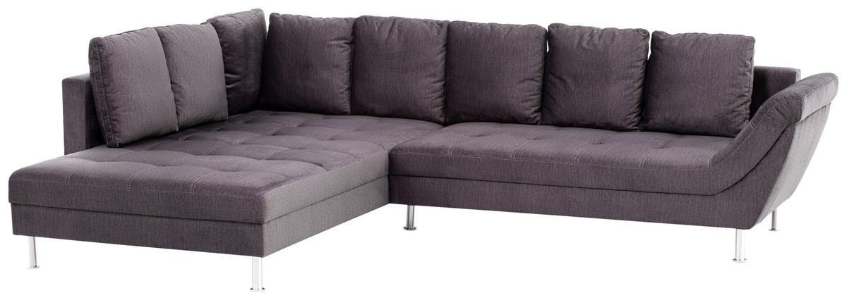 ECKSOFA in Velours Dunkelgrau  - Chromfarben/Dunkelgrau, Design, Kunststoff/Textil (224/326cm) - Stylife