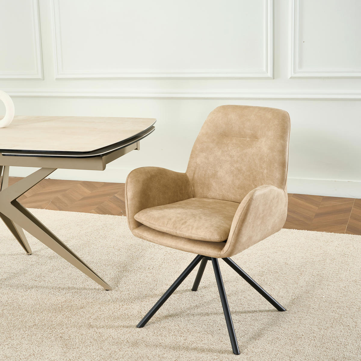 ARMLEHNSTUHL  in Eisen Webstoff  - Beige/Schwarz, Basics, Textil/Metall (60.5/88/62cm) - MID.YOU