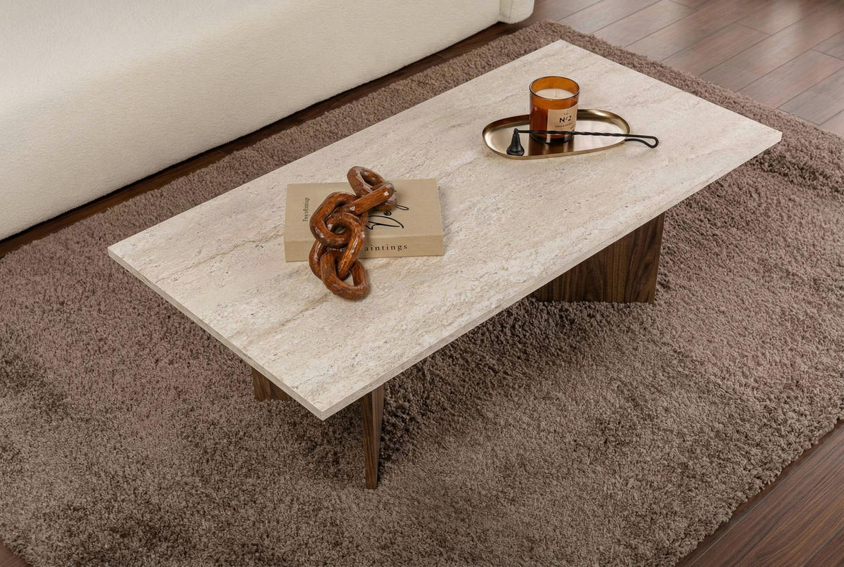 COUCHTISCH rechteckig Creme, Walnussfarben  - Walnussfarben/Creme, Design, Holzwerkstoff (119cm) - MID.YOU