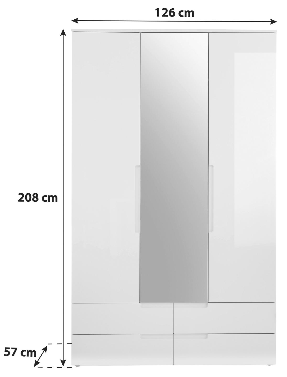 BIELA SKRIŇA SO ZRKADLOM, biela, 126,8/208/57 cm - biela, Modern, kompozitné drevo/sklo (126,8/208/57cm) - MID.YOU