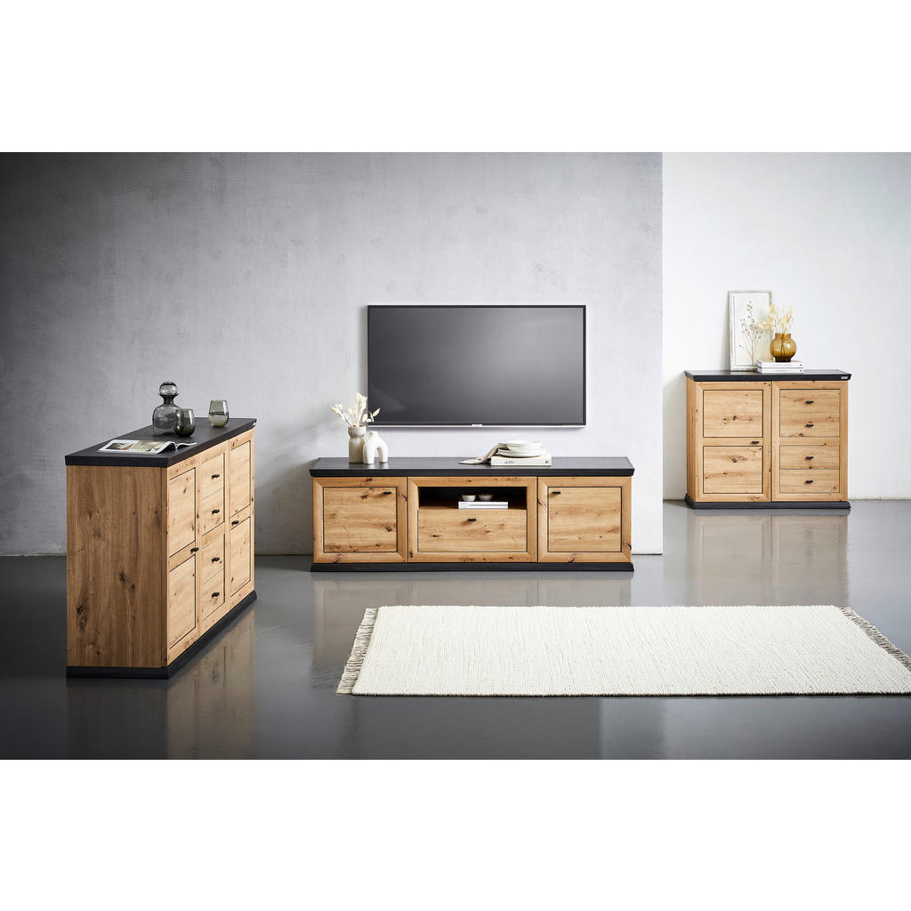 Thumbnail - Xora Sideboard, Eiche, Dunkelgrau, Metall, 2 Fächer, 4 Schubladen, 160x89.5x43 cm, stehend, Wohnzimmer, Kommoden & Sideb...