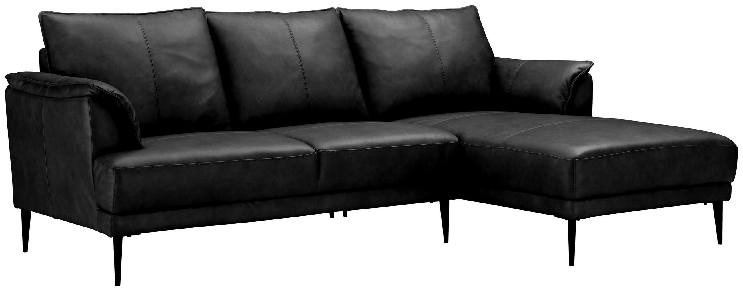 HÖRNSOFFA i äkta läder svart  - svart, Design, metall/läder (233/153cm) - Livetastic