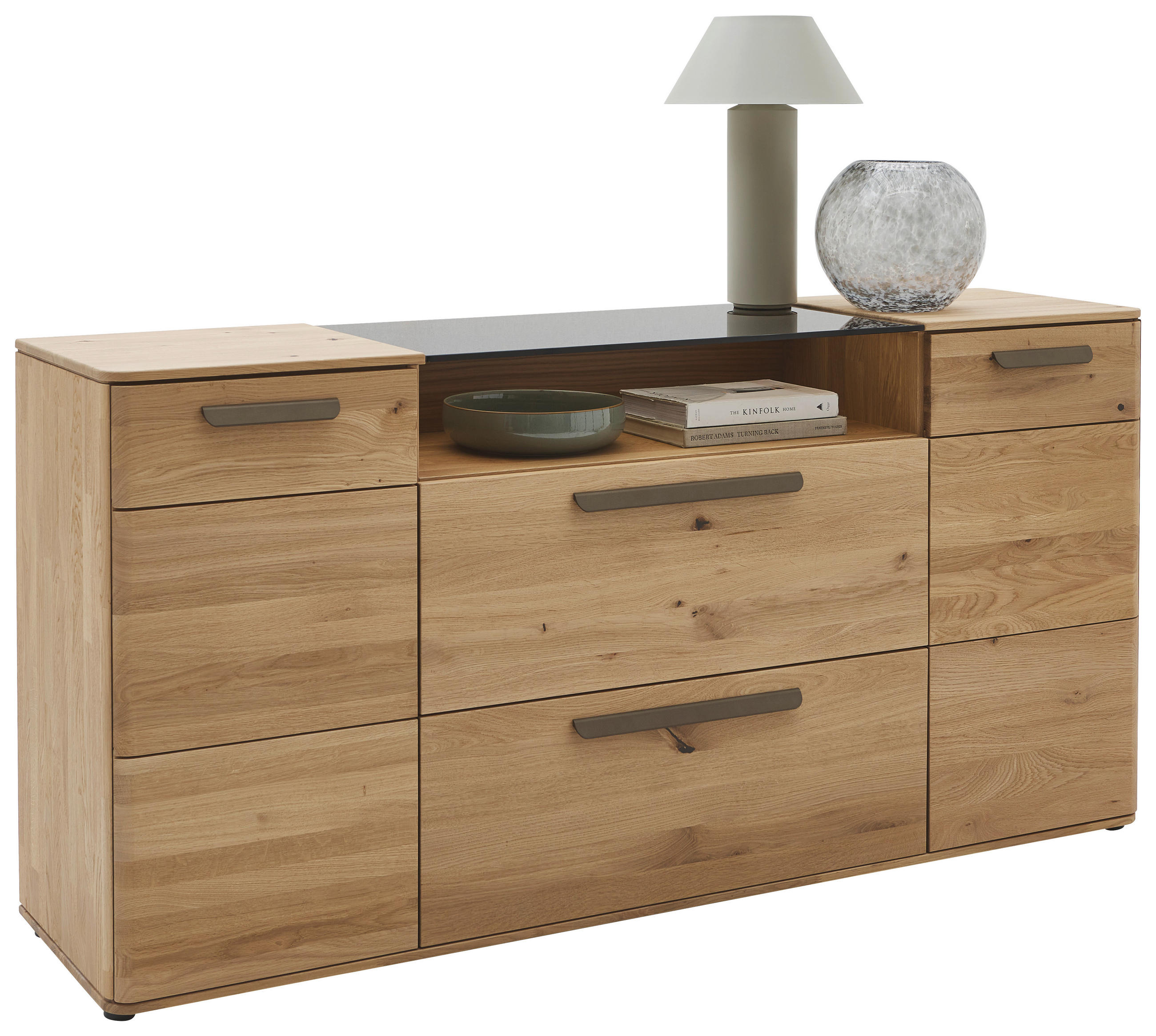 SIDEBOARD Wildeiche  181,9/89,4/45,2 cm  - Wildeiche/Schwarz, Natur, Glas/Holz (181,9/89,4/45,2cm) - Valnatura