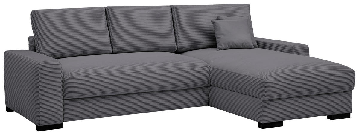ECKSOFA in Cord Grau  - Schwarz/Grau, Design, Holz/Textil (264/184cm) - Stylife