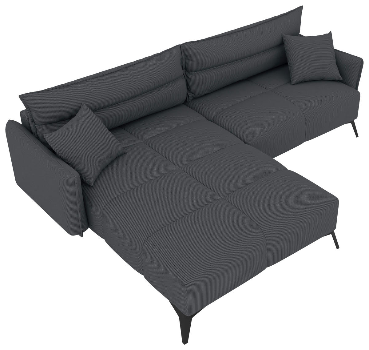 ECKSOFA in Cord Dunkelgrau  180/253 cm  - Dunkelgrau/Schwarz, KONVENTIONELL, Textil/Metall (180/253cm) - Carryhome