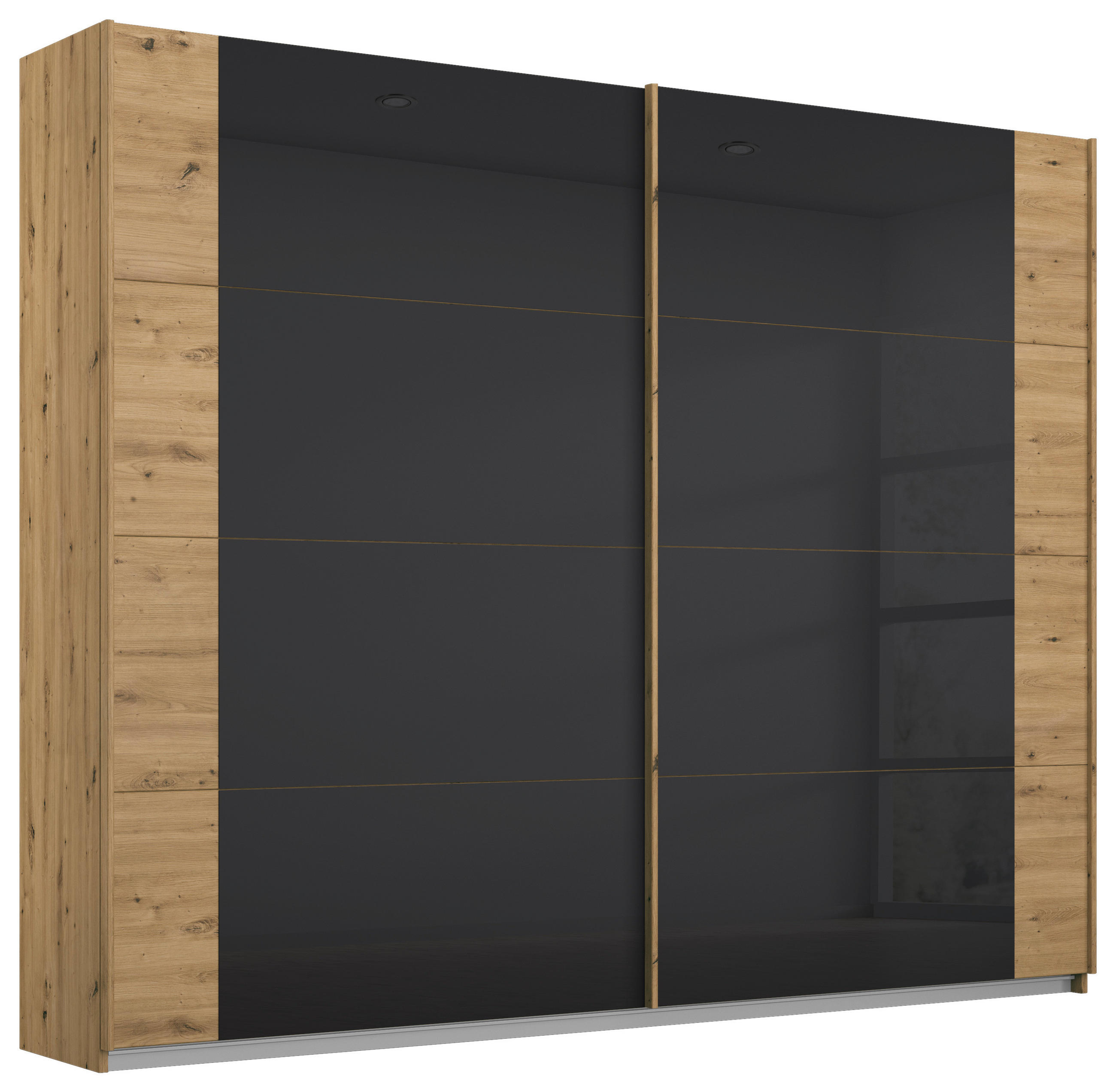 SCHWEBETÜRENSCHRANK in Anthrazit, Eiche Artisan - Anthrazit/Eiche Artisan, MODERN, Glas/Holzwerkstoff (225/210/62cm) - Rauch Möbel