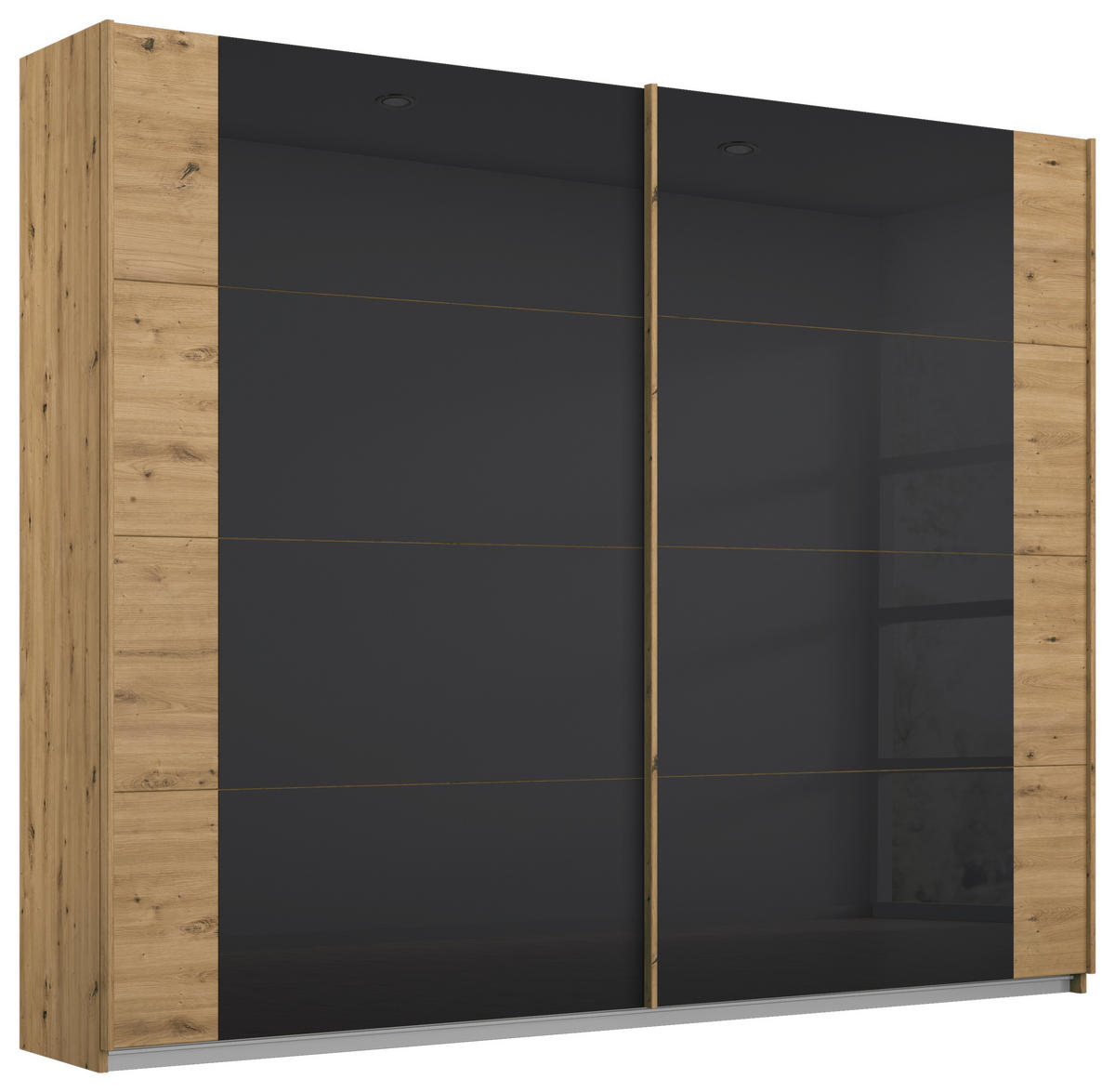 SCHWEBETÜRENSCHRANK  in Anthrazit, Eiche Artisan  - Anthrazit/Eiche Artisan, MODERN, Glas/Holzwerkstoff (225/210/62cm) - Rauch Möbel