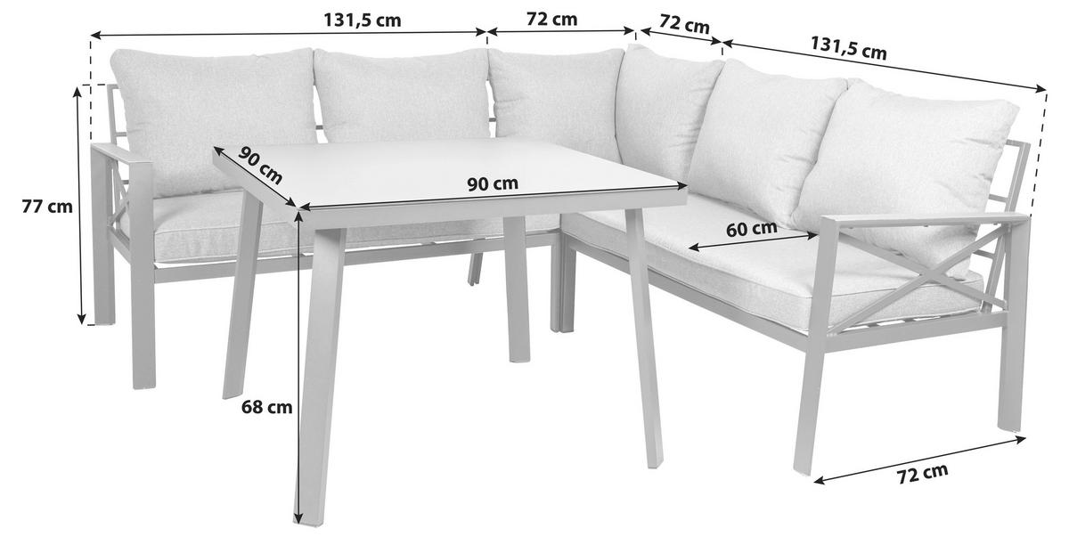 LOUNGEGARNITUR 4-teilig   131,5/77/72 cm Aluminium  - Anthrazit, Basics, Glas/Textil (131,5/77/72cm) - Gardenson